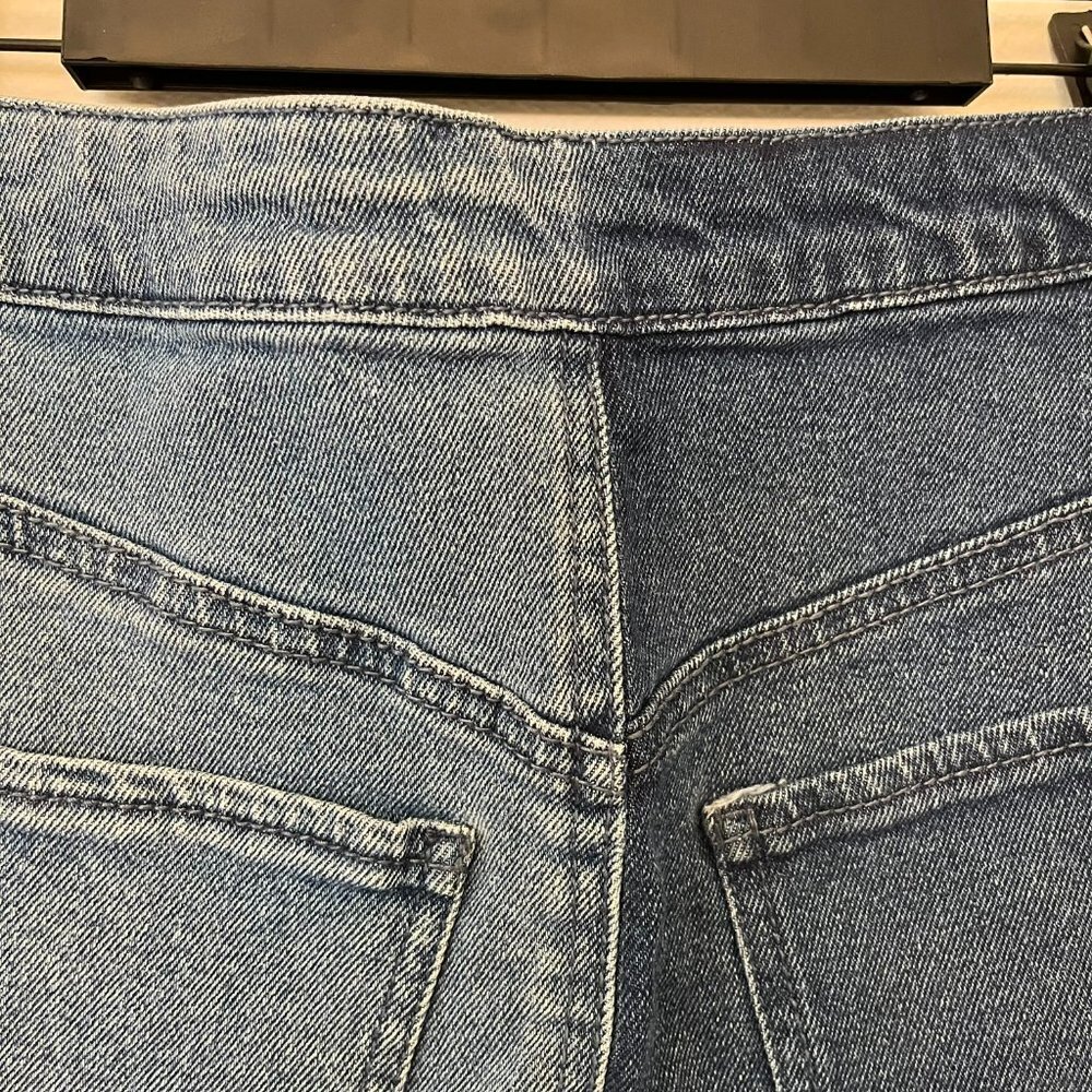 Two Tone Denim Mini Skirt Zipper Front Raw Hem - Size 00 - Picture 5 of 7